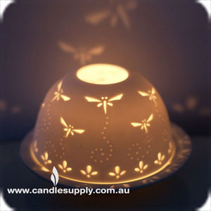 Luminous Dragonfly - White Porcelain Tealight Holder