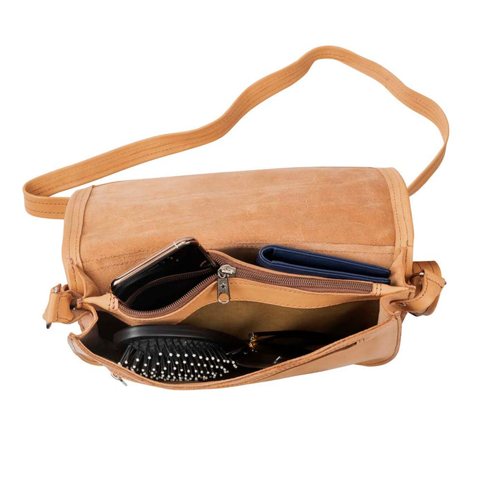 Med Cross Body Bag Tan, handmade leather bag - inside View
