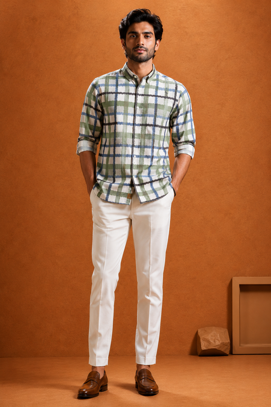 Men's Green & Blue Checked Casual Shirt