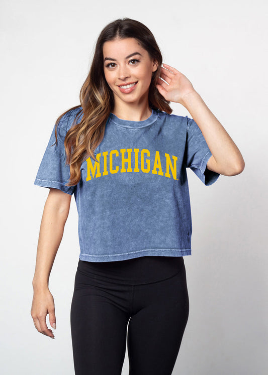 Michigan Wolverines Women's Ink Relaxed, boxy Mineral wash T-Shirt with Crew neck and short sleeves