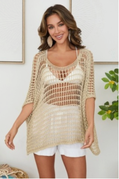 Milio Milano Open Crochet Poncho Top