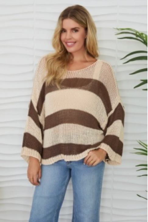 Milio Milano Striped Crew Open Crochet Top