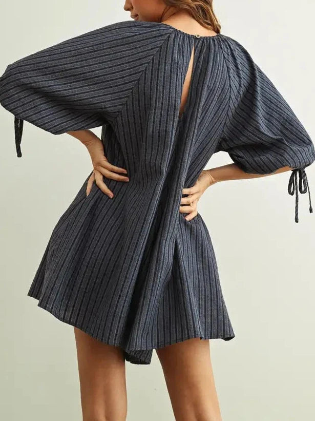 Millie Stripe Emb Detail Loose Romper
