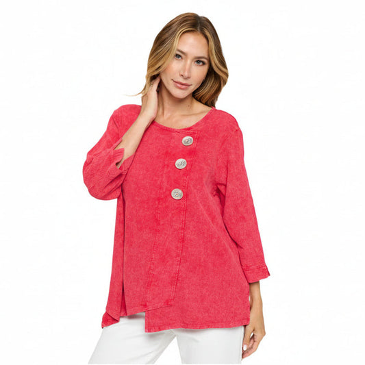 Mineral Wash Asymmetric Cotton Tunic in Red - CG102-RD - Size XL Only!