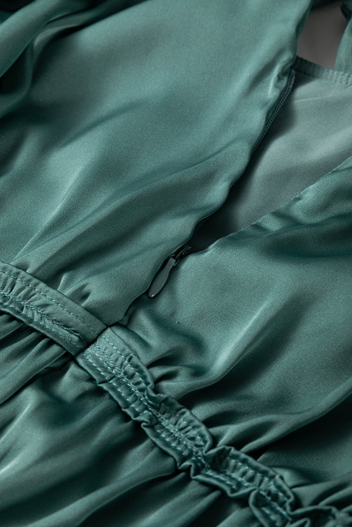 Mist Green Tiered Ruffled Puff Sleeve Loose Fit Mini Dress - Dresses/Mini Dresses