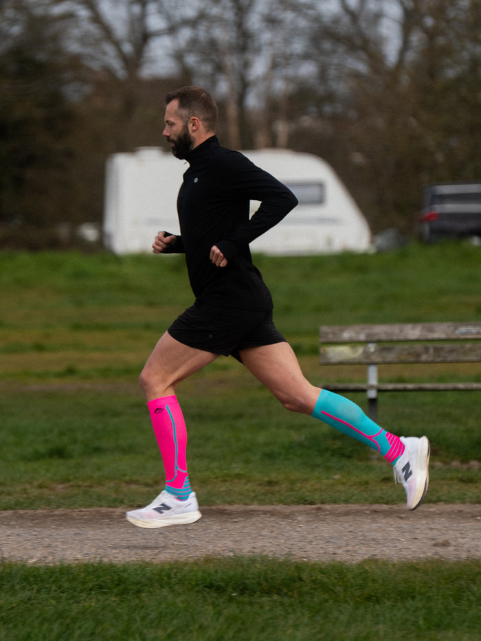 Monkey Sox Victory Compression Running Socks | Pink & Turquoise