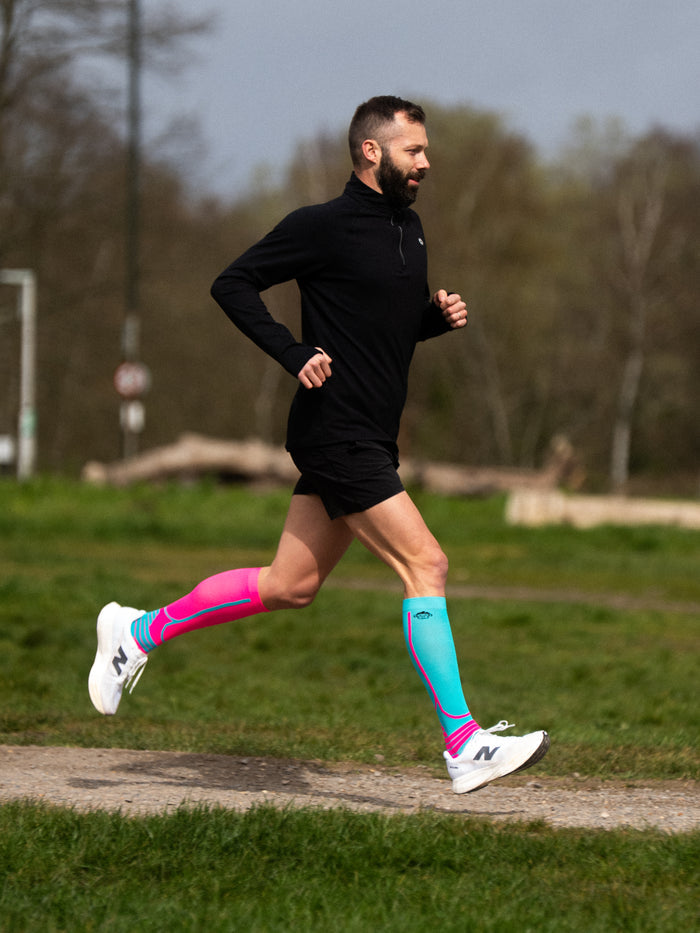 Monkey Sox Victory Compression Running Socks | Pink & Turquoise