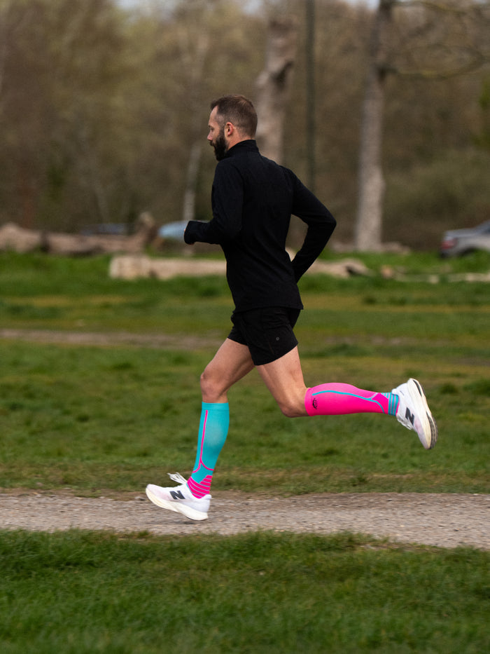 Monkey Sox Victory Compression Running Socks | Pink & Turquoise