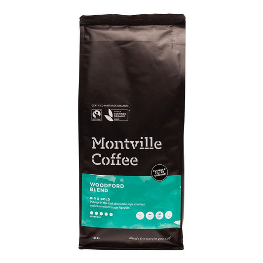 MONTVILLE COFFEE Coffee Ground (Plunger) Woodford Blend 1kg - L'Organic