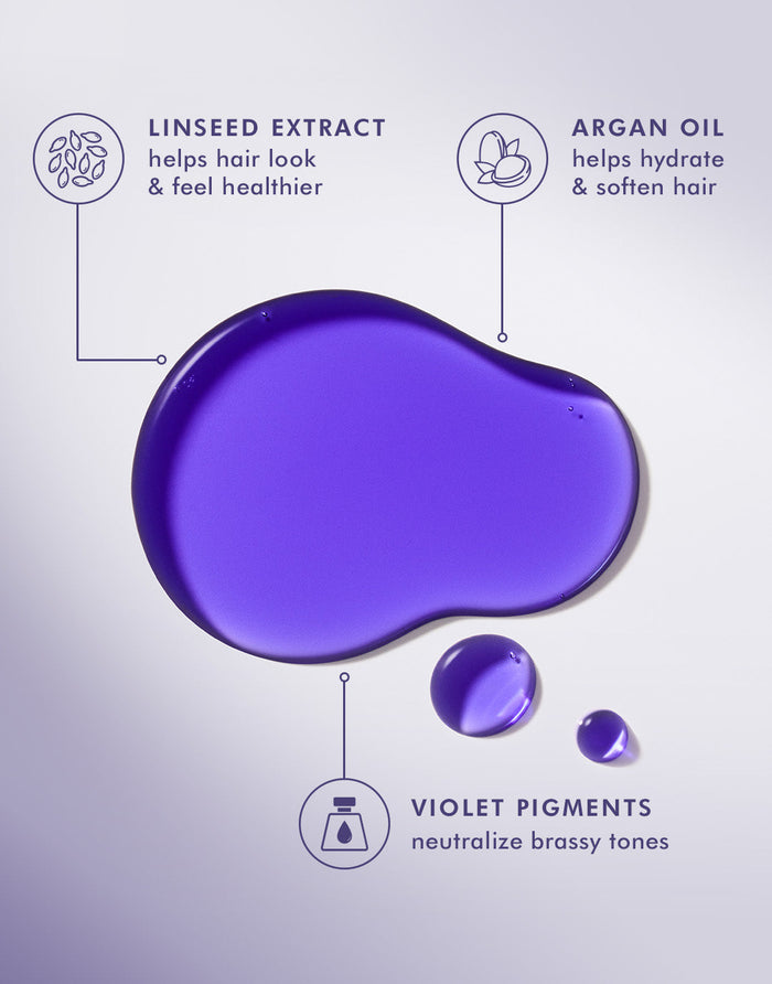 Purple Moroccanoil Treatment Purple | Moroccanoil with linseed extract for healthier hair, argan oil for hydration and softness, and violet pigments to neutralize brassy tones.
