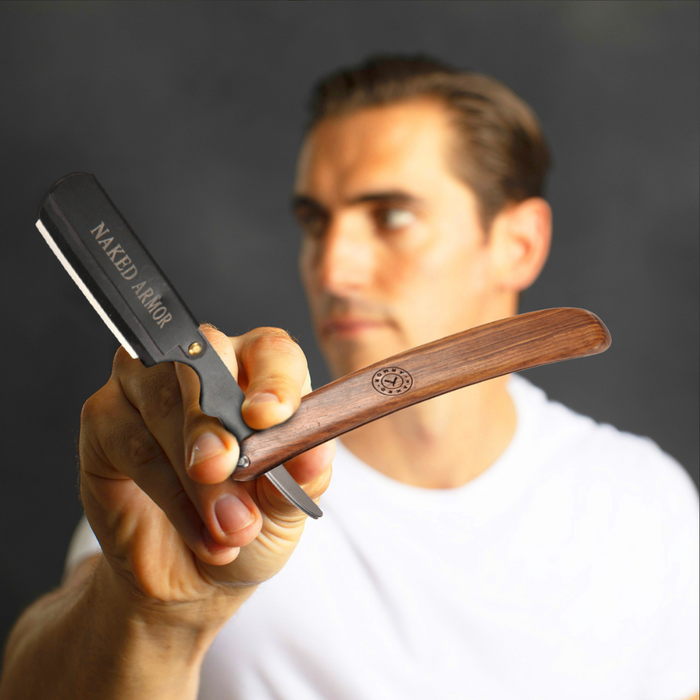 Naked Armor Brandelis Shavette Mahogany Wood Japanese Stainless Steel Shoulder and Tang.