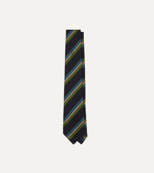 Navy, Green, Blue and Yellow Sandwich Stripe Repp Silk Tipped Tie