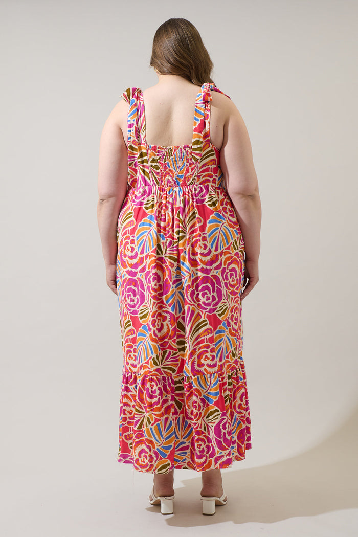 Nomi Floral Hendy Shoulder Tie Maxi Dress Curve
