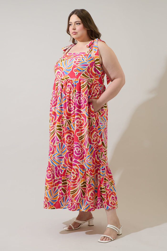 Nomi Floral Hendy Shoulder Tie Maxi Dress Curve