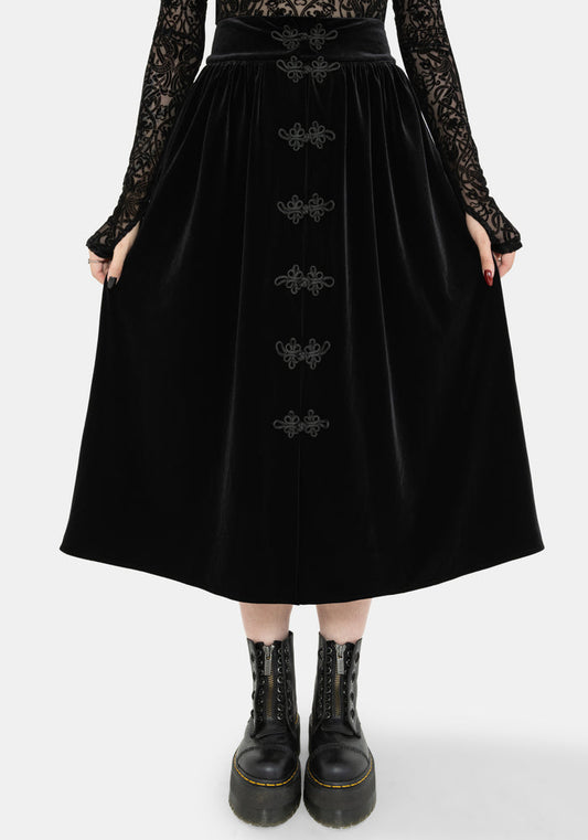 Nova Velour Frog Closure Midi Skirt