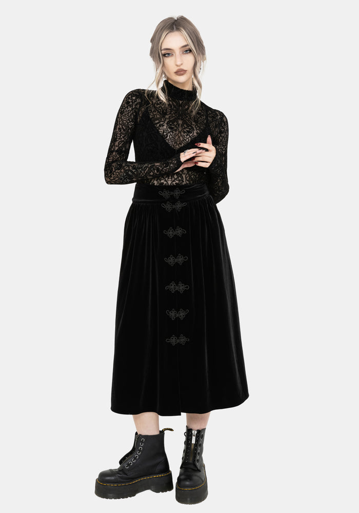 Nova Velour Frog Closure Midi Skirt