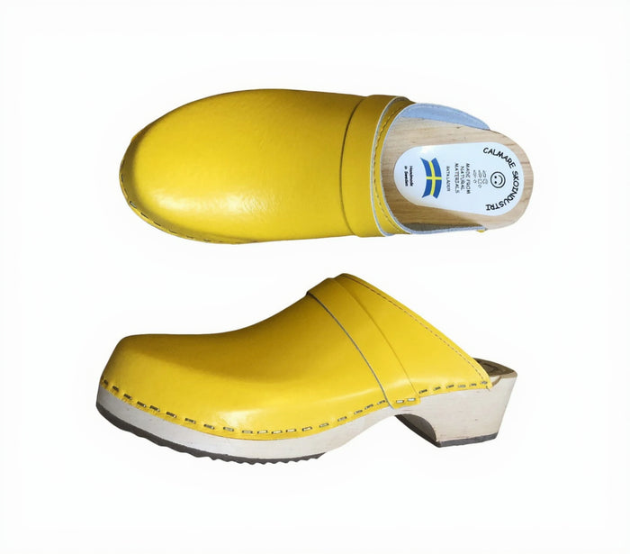 Original Yellow Swedish Wooden Clogs – Handmade in Sweden | Genuine Yellow Leather & Alder Wood