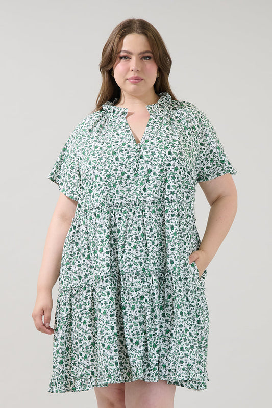 Pallas Poplin Tiered Mini Dress Floral Curve