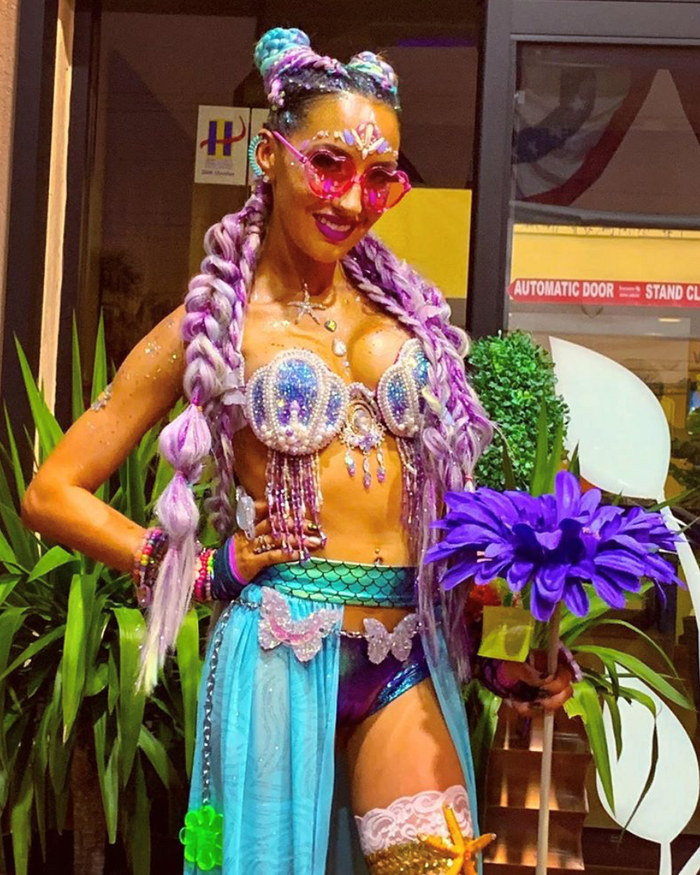 Pastel Blue and Lavender Rhinestone Mermaid Samba Shell Top
