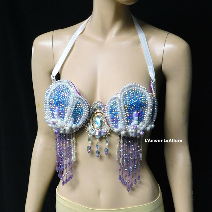 Pastel Blue and Lavender Rhinestone Mermaid Samba Shell Top