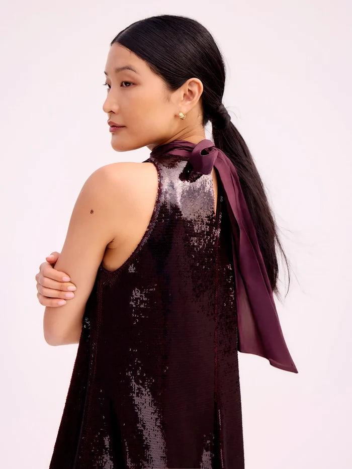 Petite Freya Wine Red Sequinned Halterneck Mini Dress
