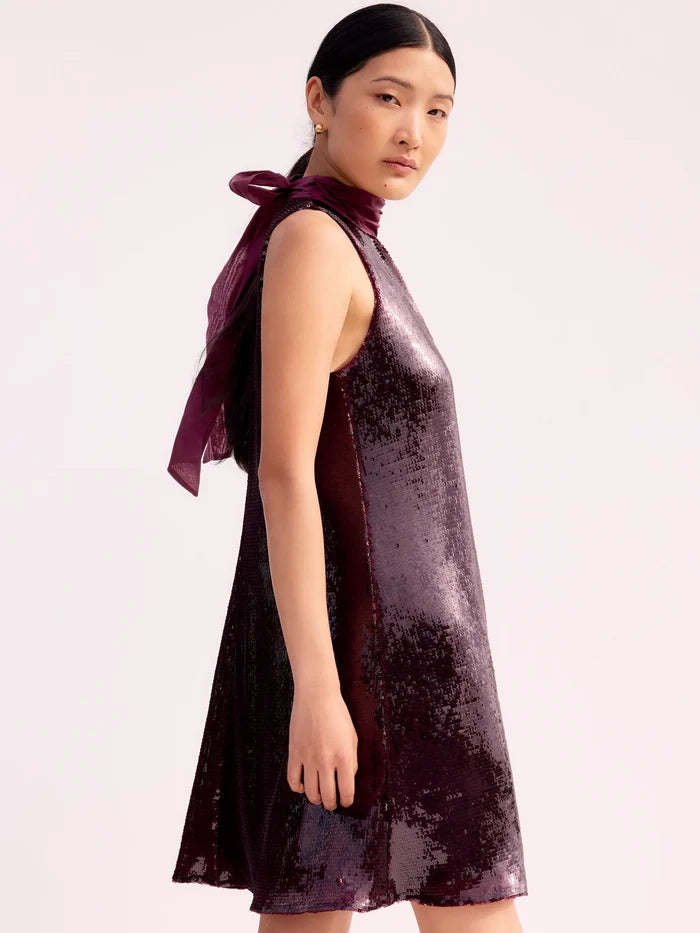 Petite Freya Wine Red Sequinned Halterneck Mini Dress