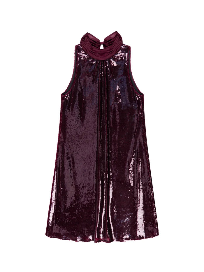 Petite Freya Wine Red Sequinned Halterneck Mini Dress