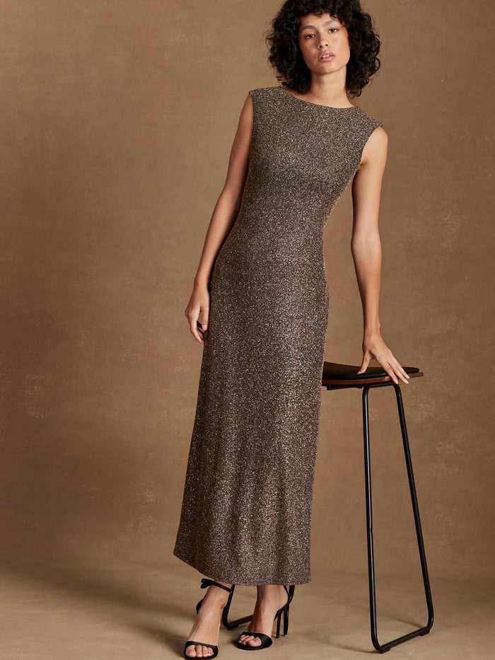 Petite Joanna Gold Open Back Sparkle Dress