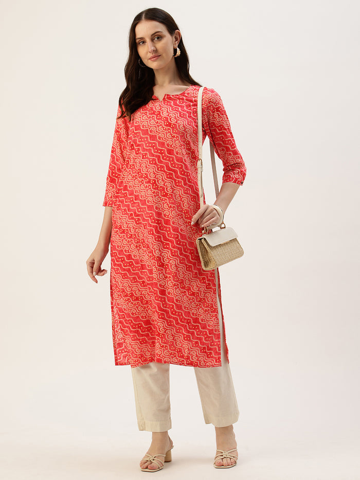 Pink Bandhani Printed Straight Kurta