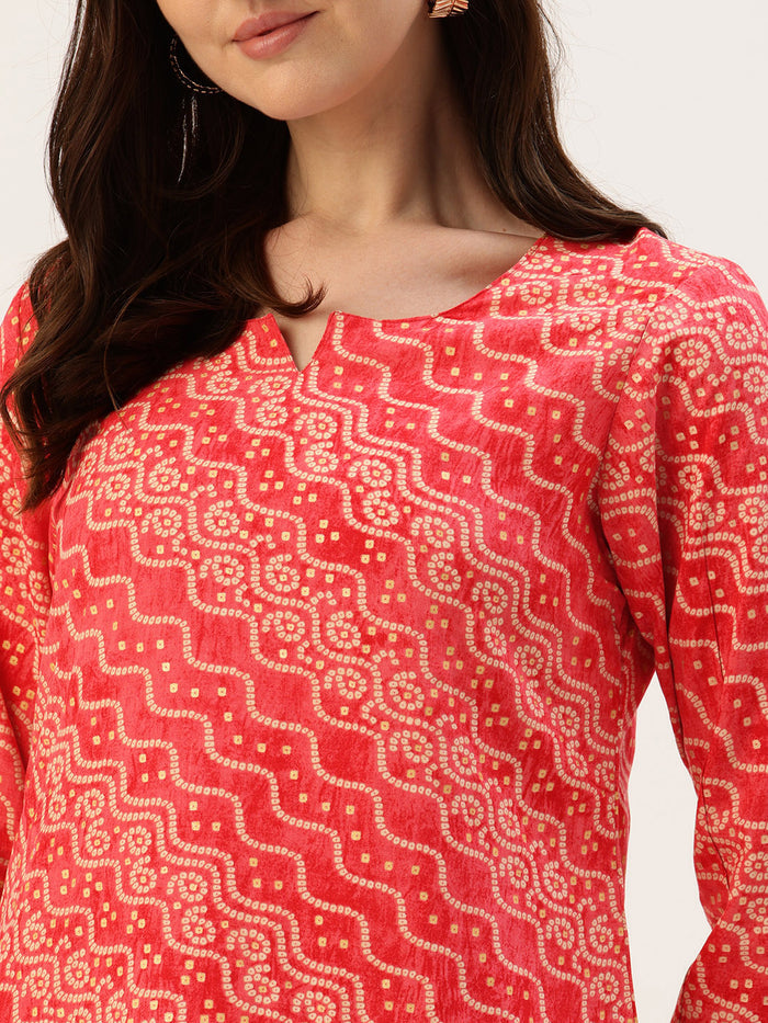 Pink Bandhani Printed Straight Kurta