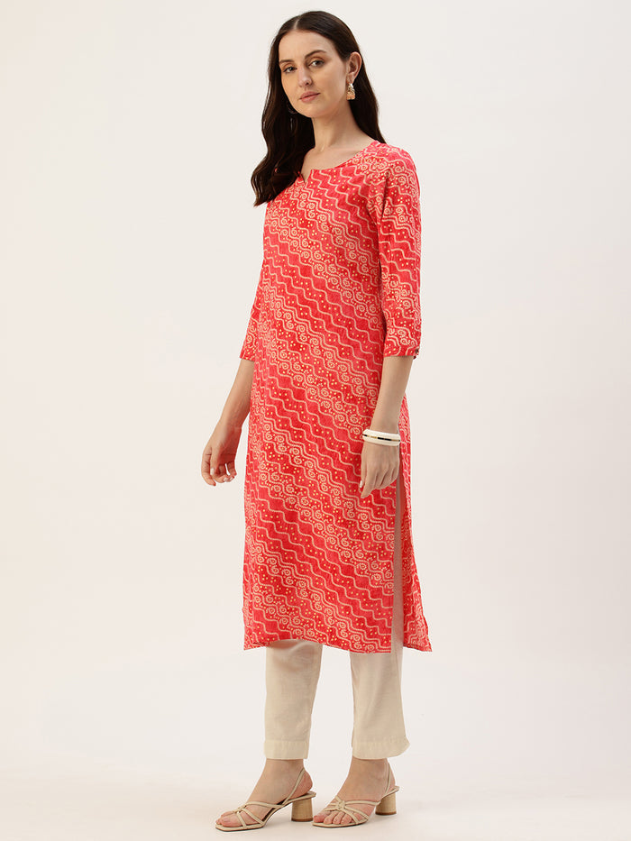 Pink Bandhani Printed Straight Kurta
