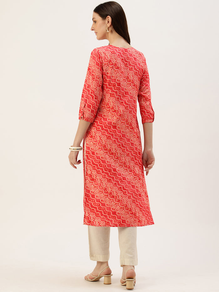 Pink Bandhani Printed Straight Kurta