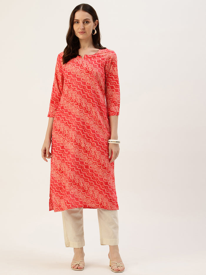 Pink Bandhani Printed Straight Kurta