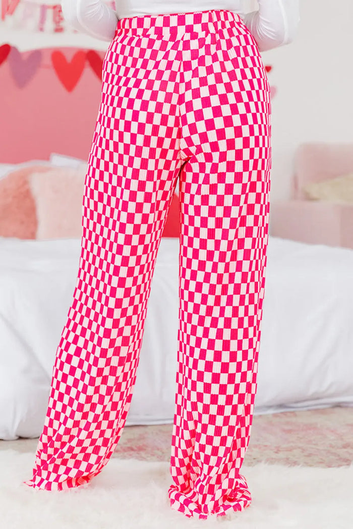 Pink Checkered Buttoned Shirt and High Waist Pants Pajama Set - Loungewear & Sleepwear/Sleepwear