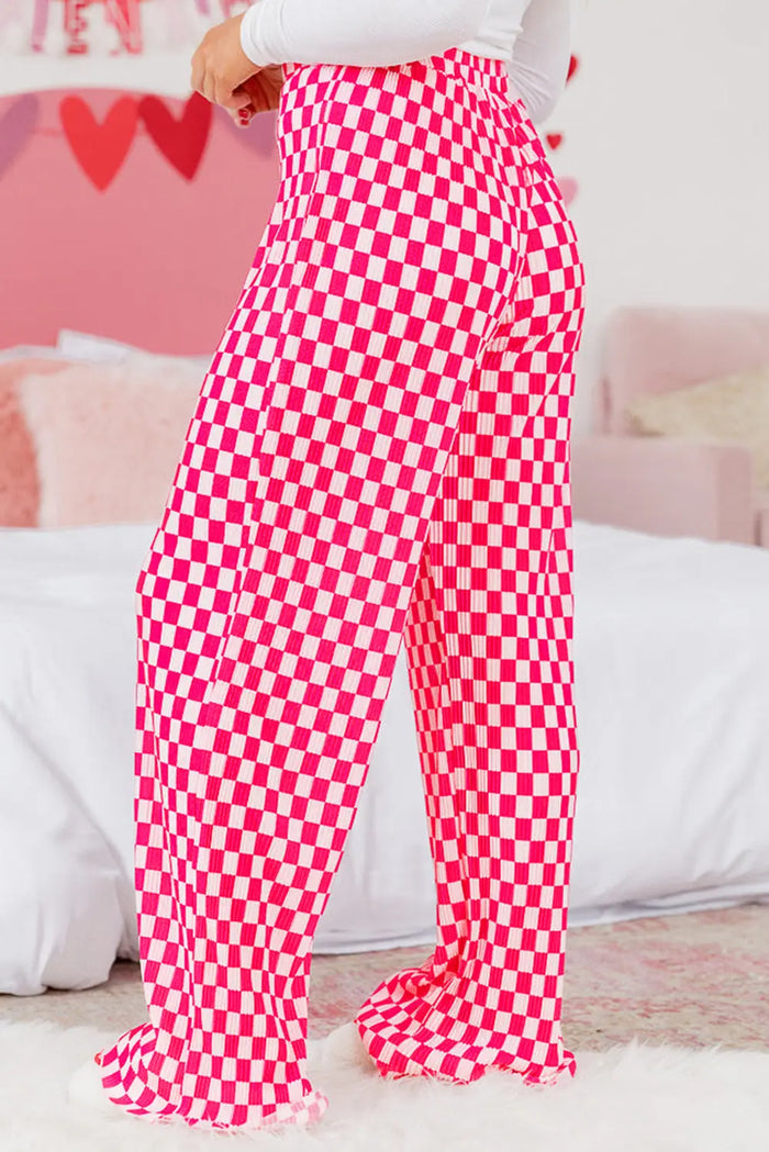 Pink Checkered Buttoned Shirt and High Waist Pants Pajama Set - Loungewear & Sleepwear/Sleepwear