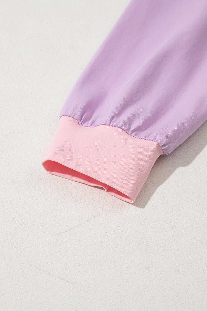 Pink Colourblock Long Sleeve Buttons Henley Top - Tops/Long Tops