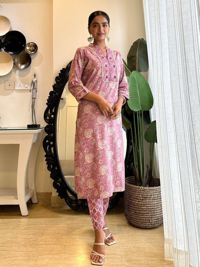 Pink Floral Geometric Cotton Set