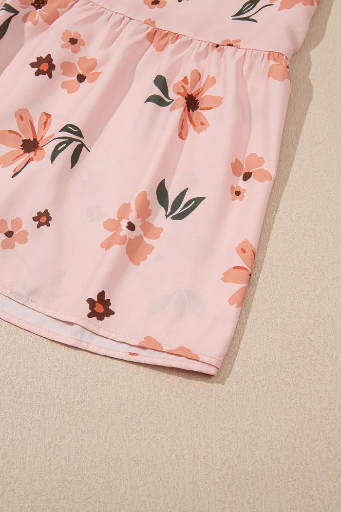 Pink Floral V Neck Smocked Ruffle Hem Maxi Dress - Dresses/Maxi Dresses