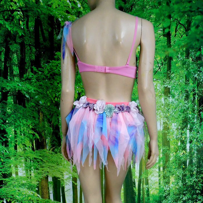 Pink Holographic Pastel Rainbow Flower Fairy Bra and Bottom