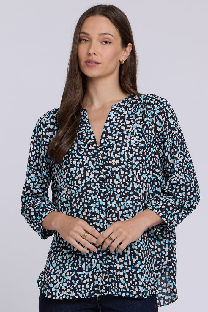 Pintuck Blouse - Random Dots Bluebell