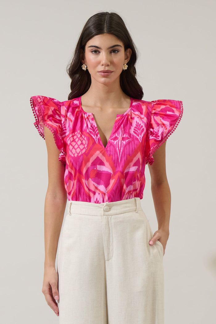 Prissa Ikat Carya Ruffle Poplin Top