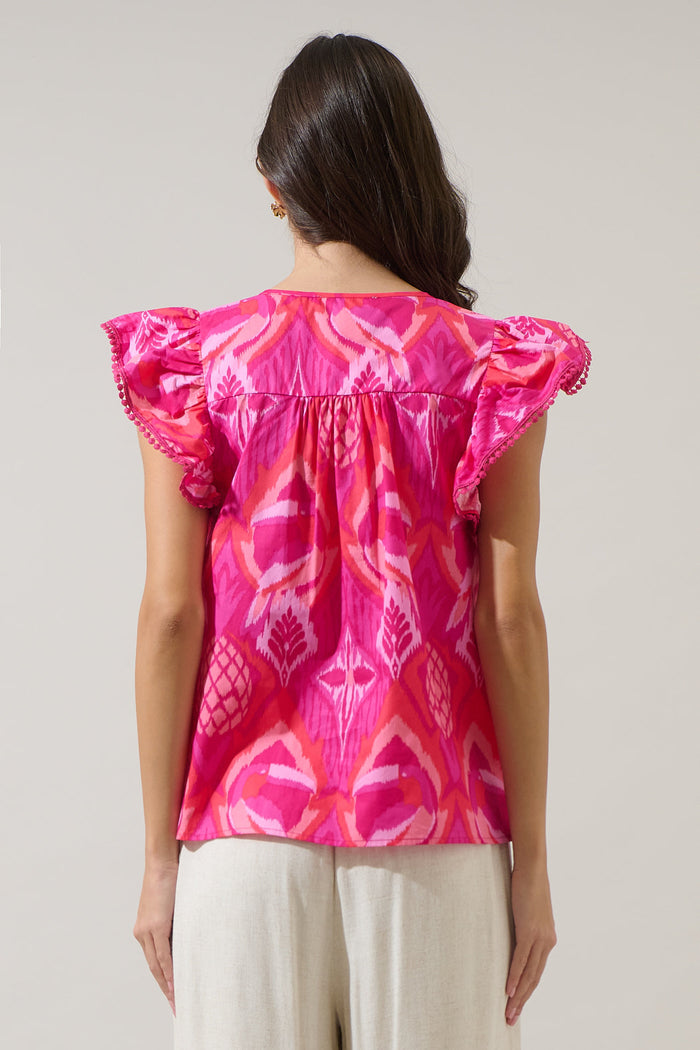 Prissa Ikat Carya Ruffle Poplin Top