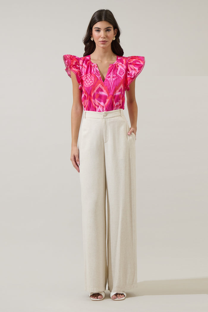 Prissa Ikat Carya Ruffle Poplin Top