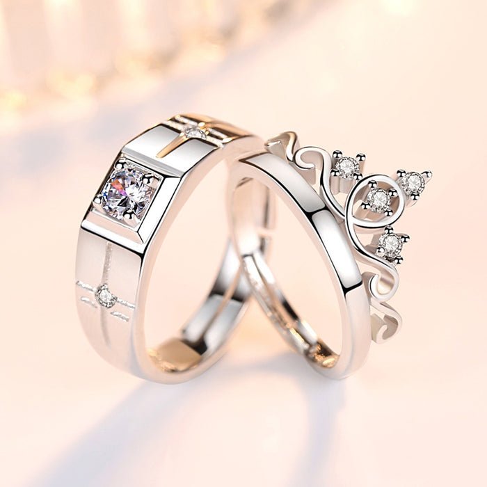 R666 - Silver Crown Couple Ring