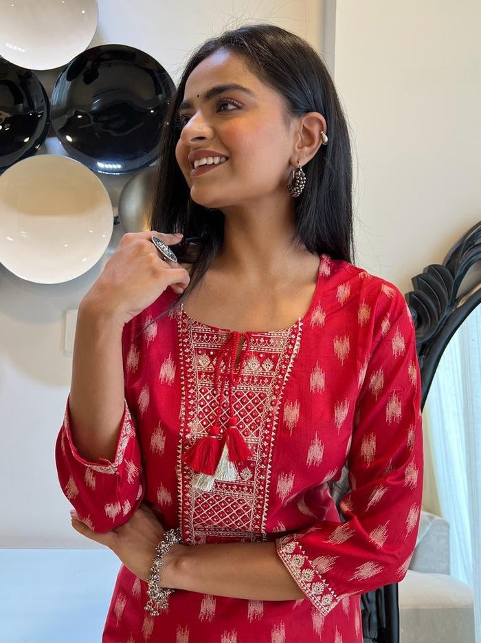 Rayon Festive Kurta- Red