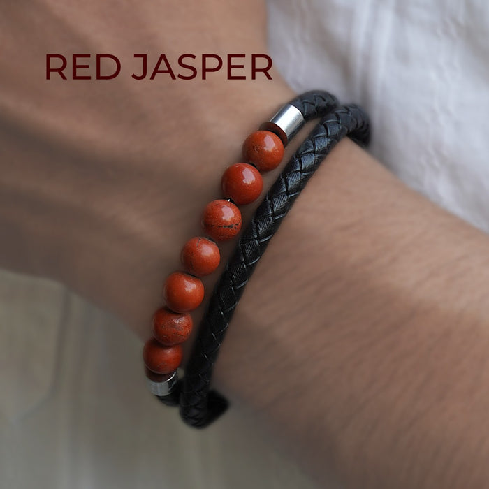Red Jasper Leather Bracelet