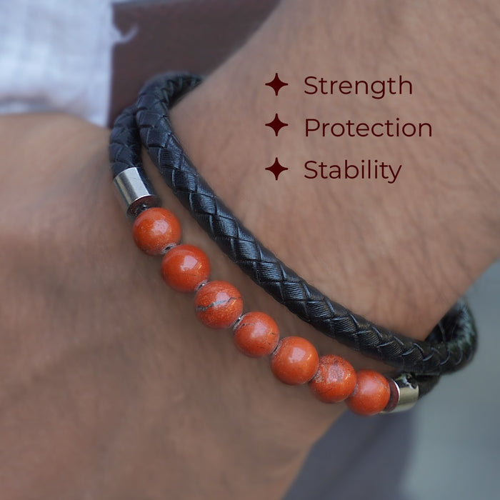 Red Jasper Leather Bracelet