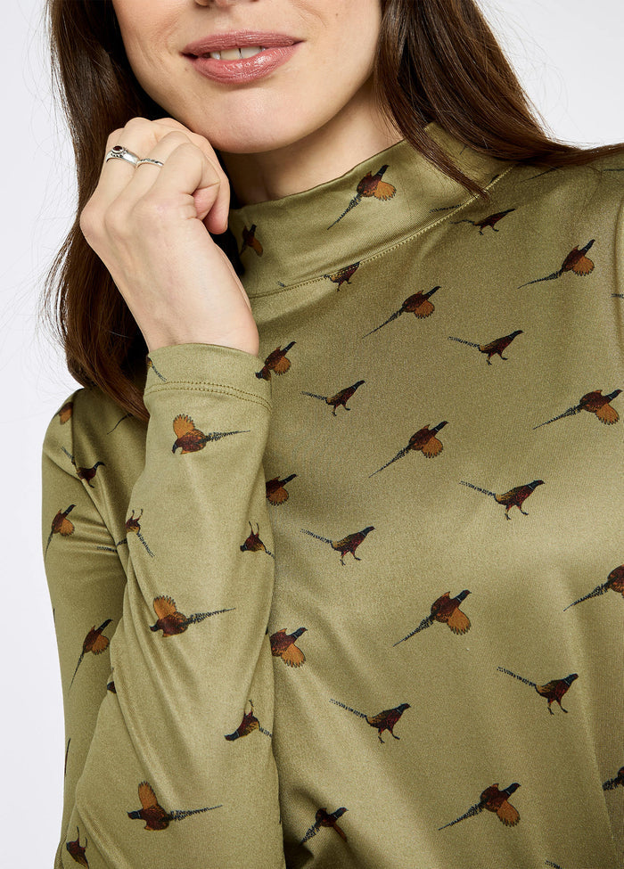 Reynolds Women's soft printed mock neck top - Dusky Green