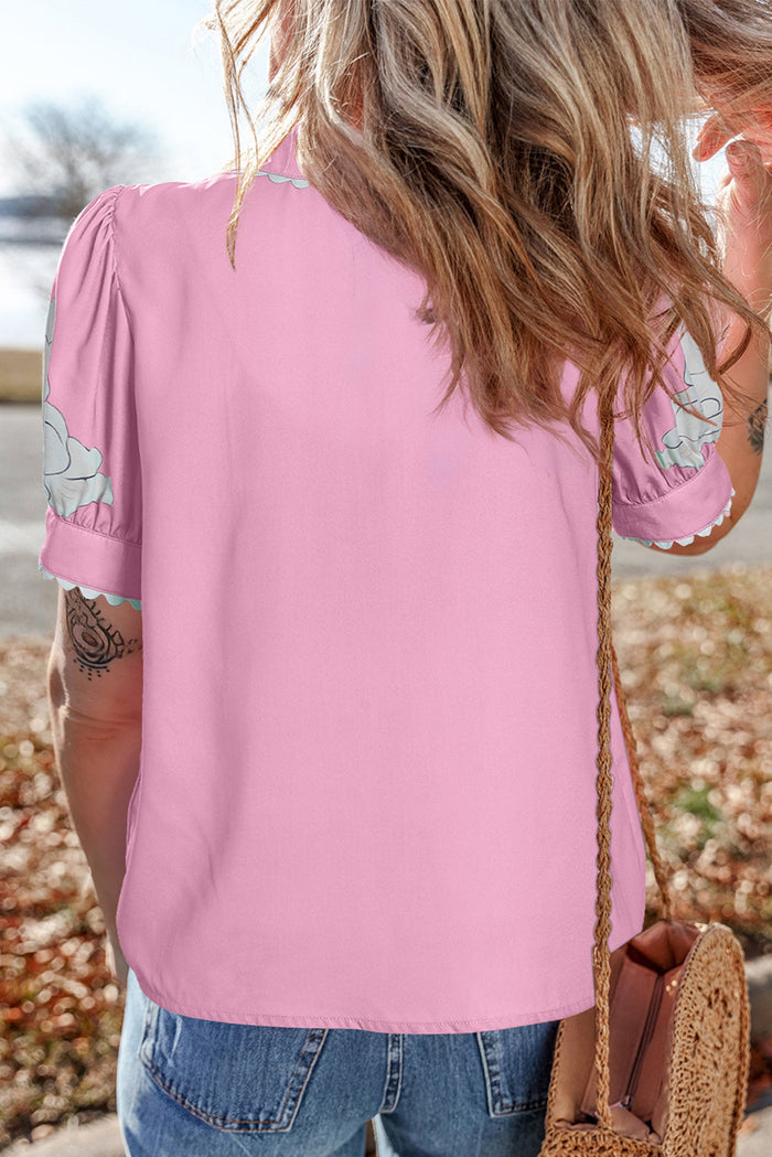 Ric Rac Edge Puff Sleeve Button Up Summer Shirt - Tops/Blouses & Shirts