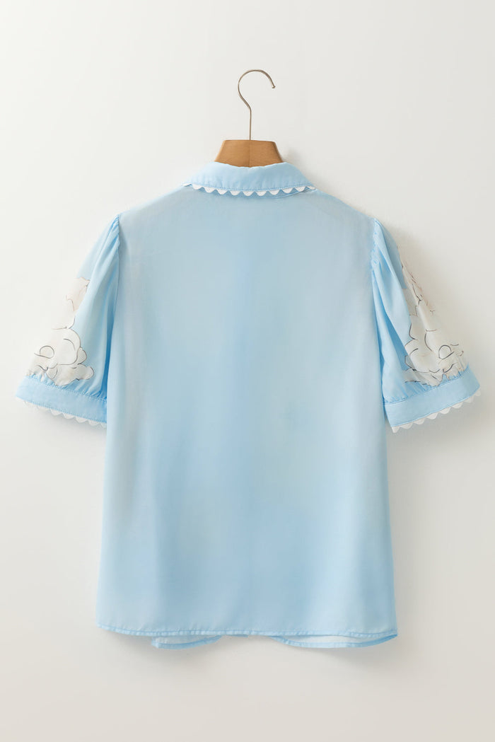 Ric Rac Edge Puff Sleeve Button Up Summer Shirt - Tops/Blouses & Shirts